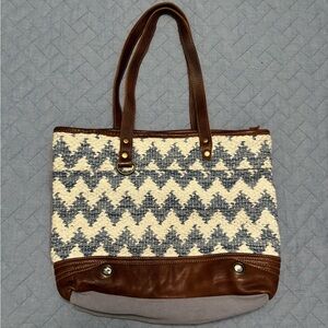 Myra Bag Californian Vibe Upcycled Canvas & Leather Tote Bag